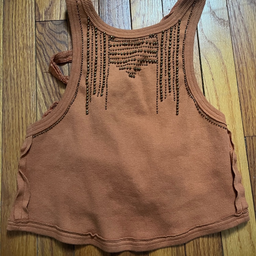 Free People Embellished Open Tie Back Tank Top size Small